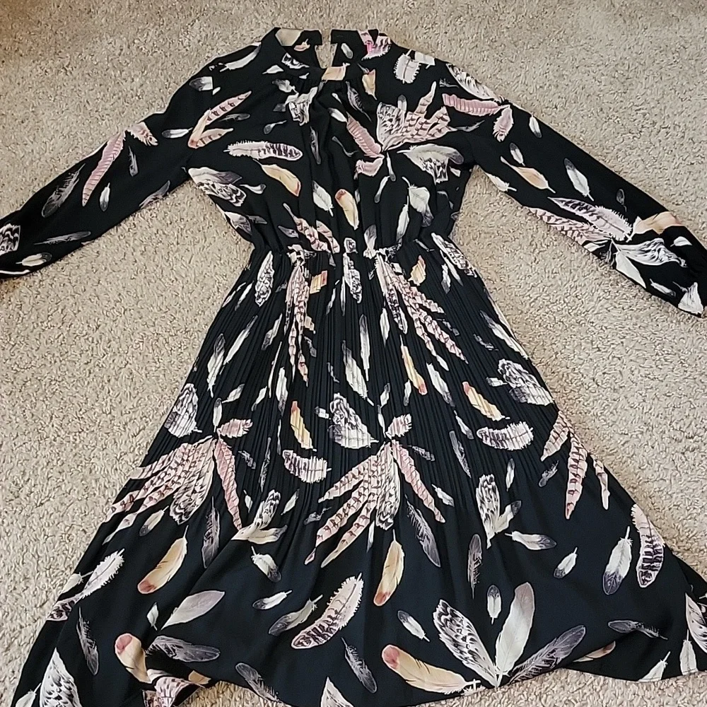 Pinky Otto Black Leaves Print Dress Sz. S - Picture 8 of 9
